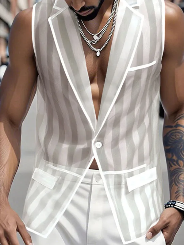 Men's Sheer Mesh Striped Waistcoat SKUL18799 sold by Incerunmen