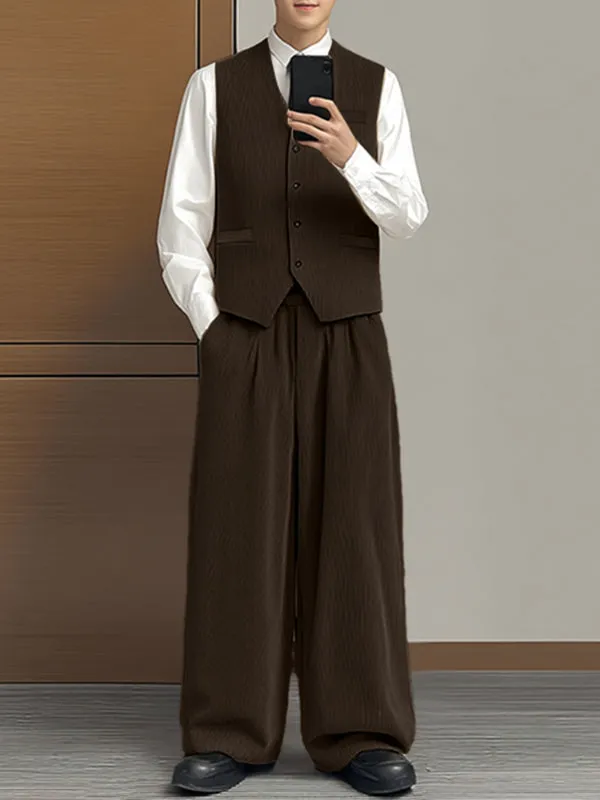 Men's Solid Color Textured Corduroy Two Pieces Outfit SKUL27425 sold by Incerunmen product image thumbnail 2