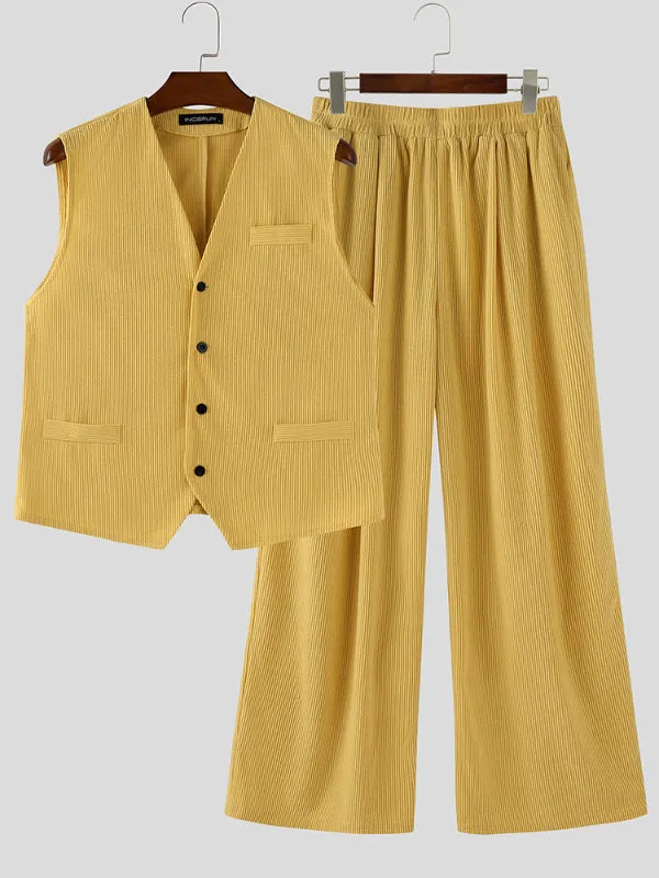 Men's Solid Color Textured Corduroy Two Pieces Outfit SKUL27425 sold by Incerunmen product image thumbnail 4