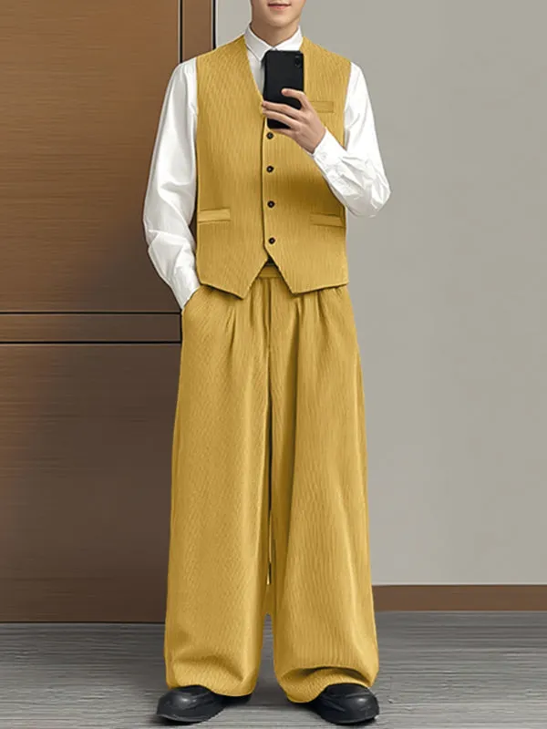 Men's Solid Color Textured Corduroy Two Pieces Outfit SKUL27425 sold by Incerunmen product image thumbnail 3