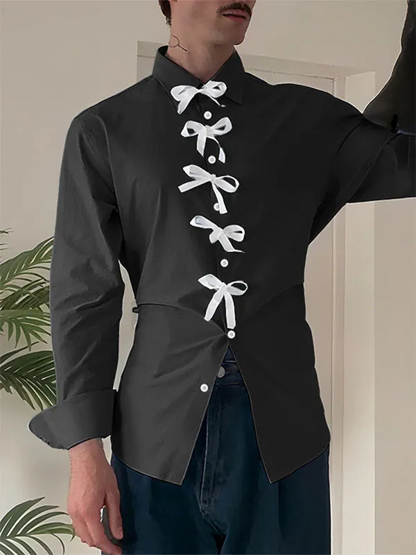 Men's Bow Patchwork Colorblock Long Sleeve Shirt SKUL24200 sold by Incerunmen