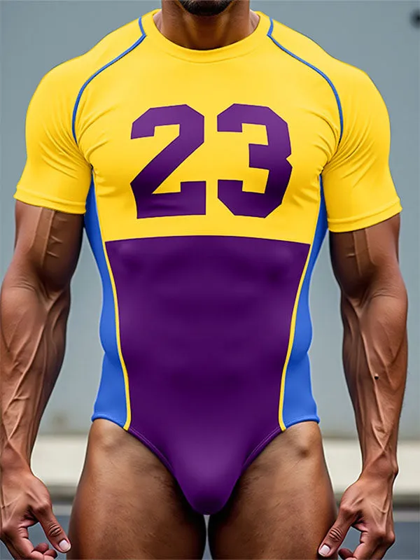 Men's Number Print Colorblock Bodysuit SKUL19005 sold by Incerunmen