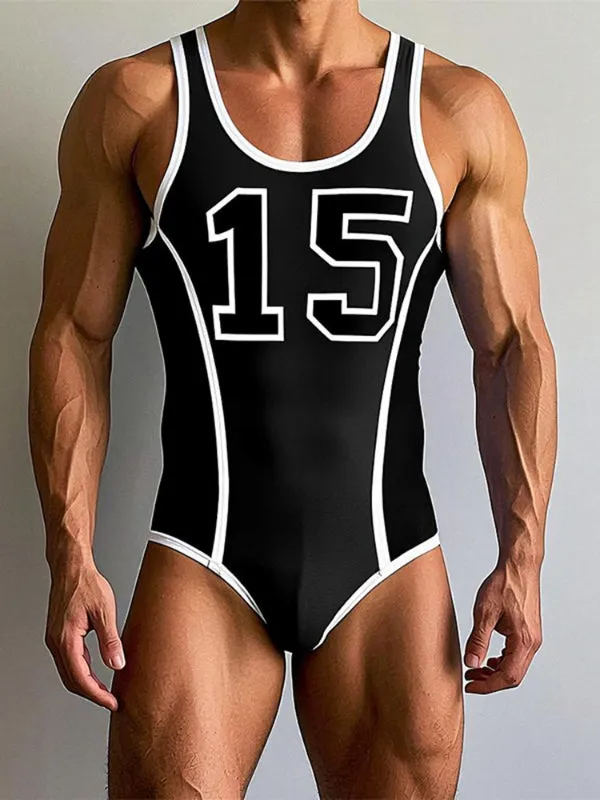Men's Number Print Colorblock Bodysuit SKUL22306 sold by Incerunmen