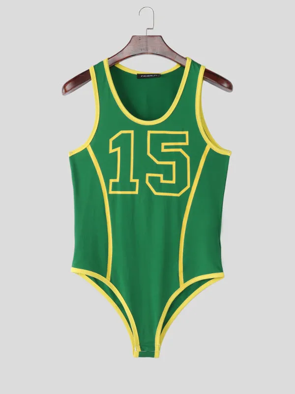 Men's Number Print Colorblock Bodysuit SKUL22306 sold by Incerunmen product image thumbnail 4