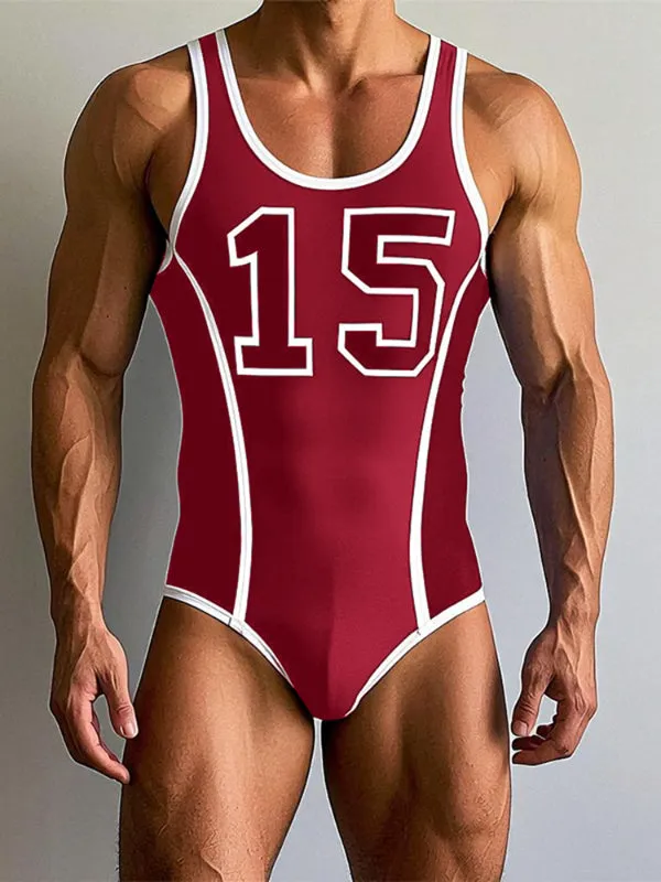 Men's Number Print Colorblock Bodysuit SKUL22306 sold by Incerunmen product image thumbnail 2