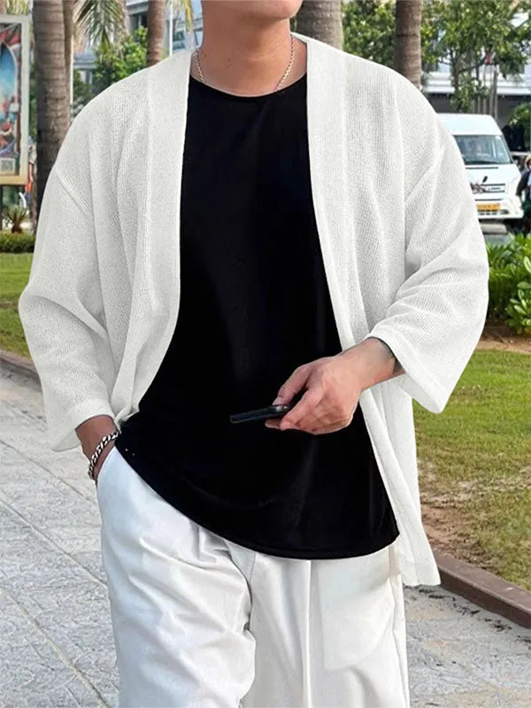 Men's Solid Color Textured 3/4 Length Sleeve Cardigan SKUL25829 made by Incerunmen