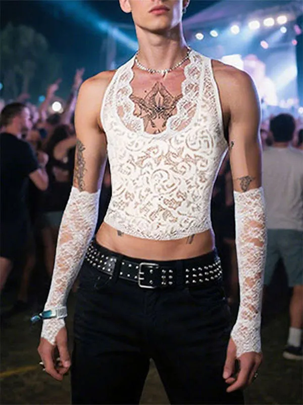 Men's Sheer Lace Cropped Tank SKUL22315 sold by Incerunmen product image thumbnail 2