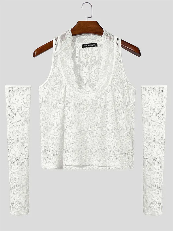 Men's Sheer Lace Cropped Tank SKUL22315 sold by Incerunmen product image thumbnail 4