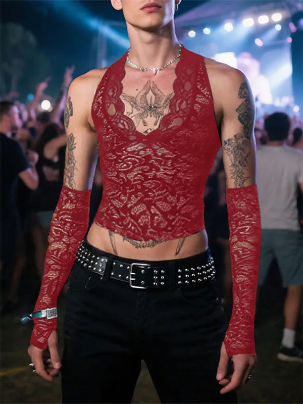 Men's Sheer Lace Cropped Tank SKUL22315 sold by Incerunmen product image thumbnail 3