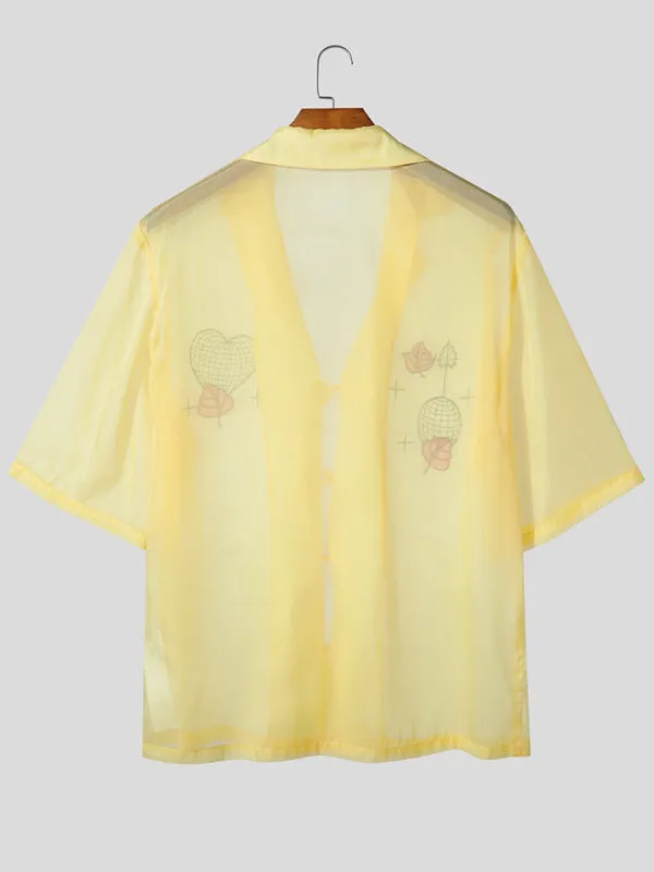 Men's Sheer Mesh Embroidered Short Sleeve Shirt SKUL22283 sold by Incerunmen product image thumbnail 5