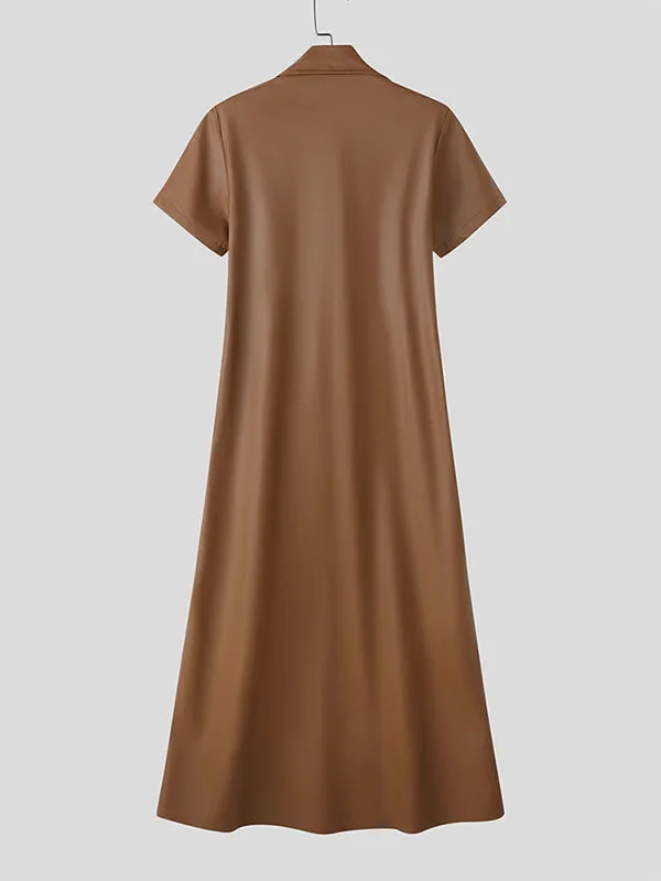 Men's Solid Faux Leather Lapel Short Sleeve Cardigan SKUL26034 sold by Incerunmen product image thumbnail 5