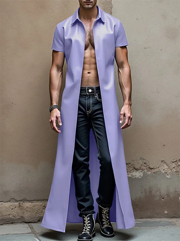 Men's Solid Faux Leather Lapel Short Sleeve Cardigan SKUL26034 sold by Incerunmen product image thumbnail 3