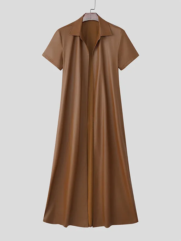 Men's Solid Faux Leather Lapel Short Sleeve Cardigan SKUL26034 sold by Incerunmen product image thumbnail 4