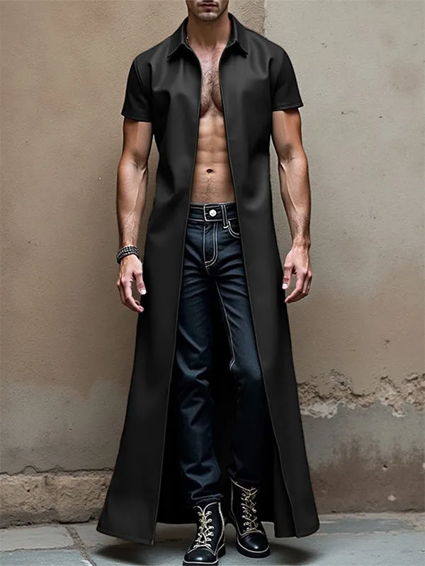 Men's Solid Faux Leather Lapel Short Sleeve Cardigan SKUL26034 sold by Incerunmen