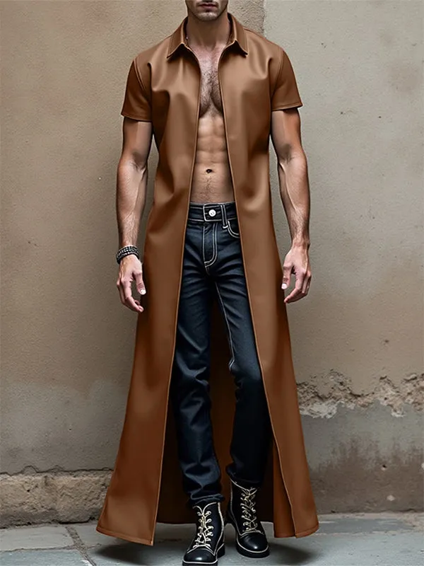 Men's Solid Faux Leather Lapel Short Sleeve Cardigan SKUL26034 sold by Incerunmen product image thumbnail 2