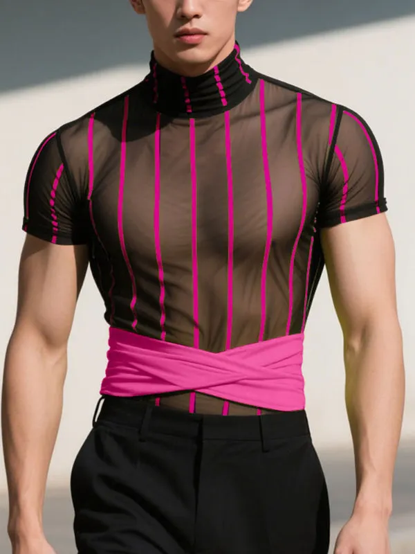 Men's Fluorescent Striped Sheer Short Sleeve T-Shirt SKUL18901 sold by Incerunmen product image thumbnail 3