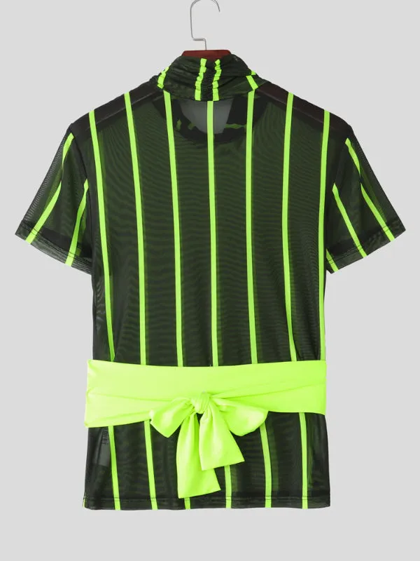 Men's Fluorescent Striped Sheer Short Sleeve T-Shirt SKUL18901 sold by Incerunmen product image thumbnail 5
