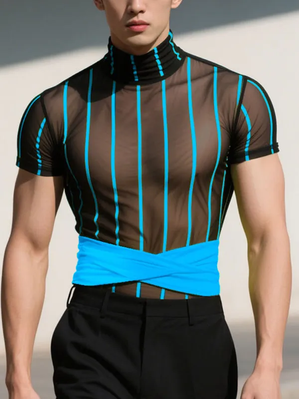 Men's Fluorescent Striped Sheer Short Sleeve T-Shirt SKUL18901 sold by Incerunmen product image thumbnail 2