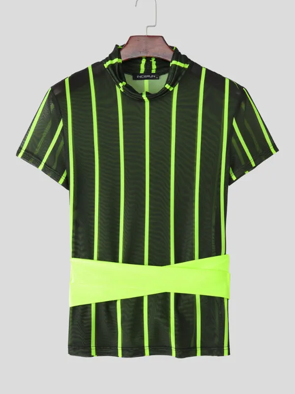 Men's Fluorescent Striped Sheer Short Sleeve T-Shirt SKUL18901 sold by Incerunmen product image thumbnail 4