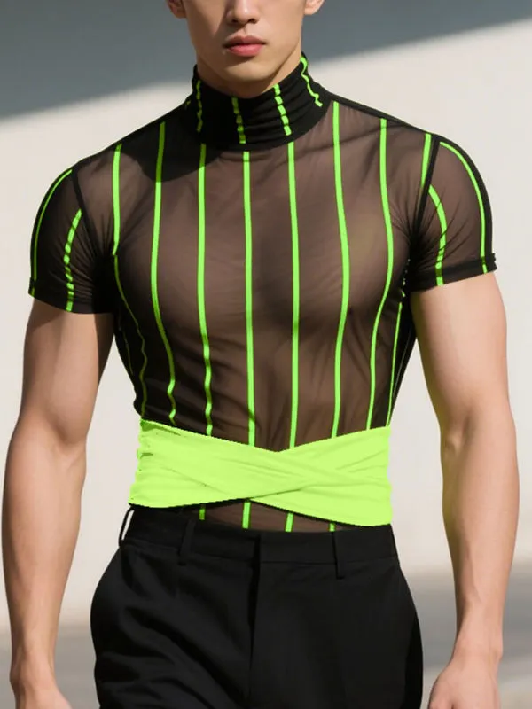 Men's Fluorescent Striped Sheer Short Sleeve T-Shirt SKUL18901 sold by Incerunmen