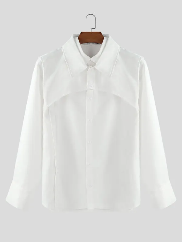 Men's Solid Hollow Fake Two Piece Long Sleeve Shirt SKUL24190 sold by Incerunmen product image thumbnail 4