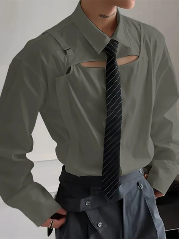 Men's Solid Hollow Fake Two Piece Long Sleeve Shirt SKUL24190 sold by Incerunmen product image thumbnail 2