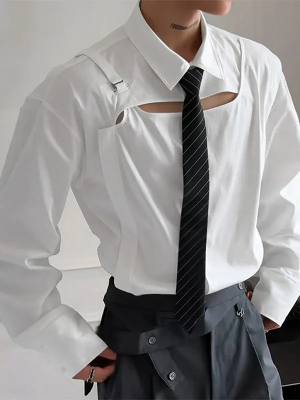 Men's Solid Hollow Fake Two Piece Long Sleeve Shirt SKUL24190 sold by Incerunmen