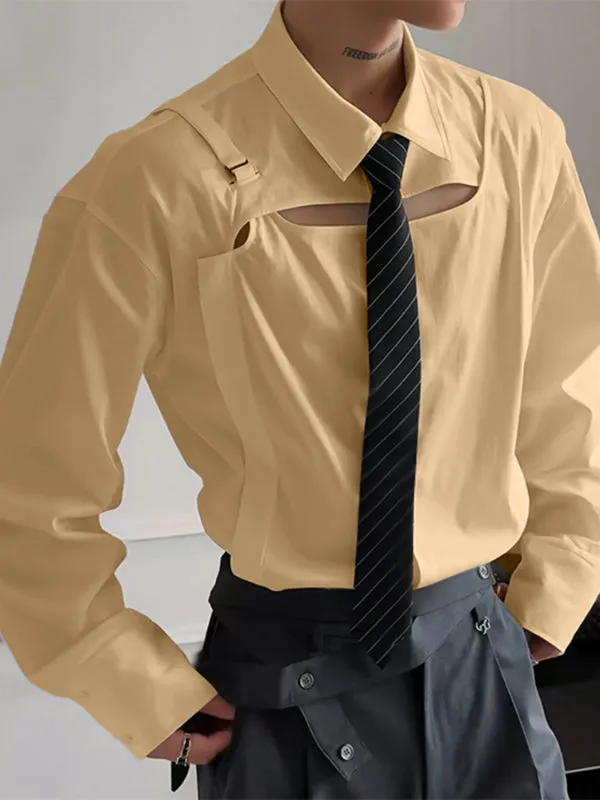 Men's Solid Hollow Fake Two Piece Long Sleeve Shirt SKUL24190 sold by Incerunmen product image thumbnail 3