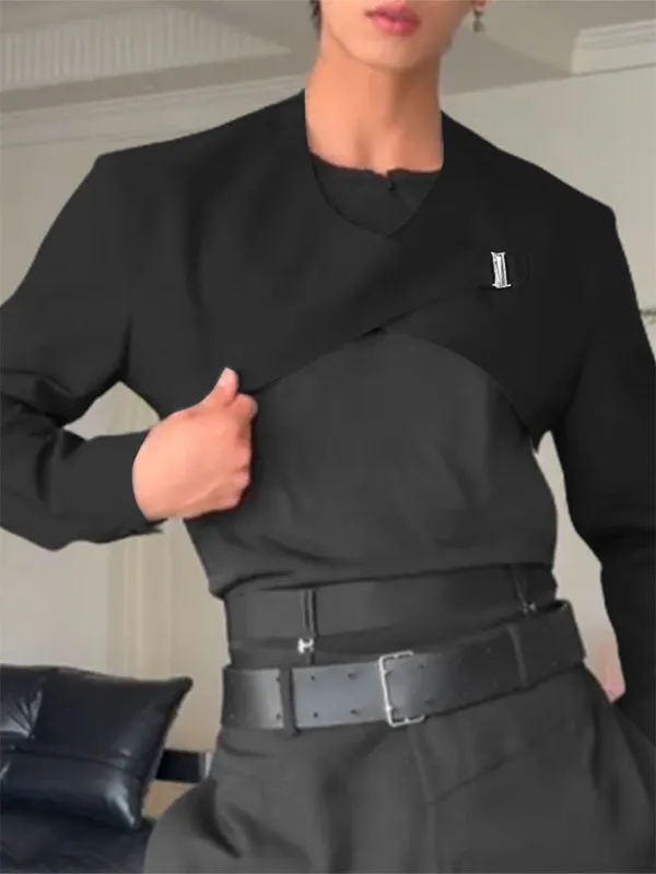 Men's Solid Layered Cropped Long Sleeve Cardigan SKUL24222 sold by Incerunmen