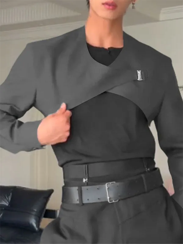 Men's Solid Layered Cropped Long Sleeve Cardigan SKUL24222 sold by Incerunmen product image thumbnail 2