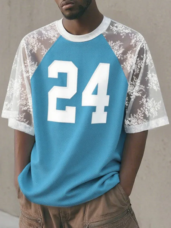 Men's Lace Patchwork Number Print Short Sleeve T-Shirt SKUL18993 sold by Incerunmen product image thumbnail 2