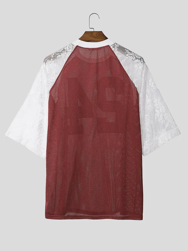 Men's Lace Patchwork Number Print Short Sleeve T-Shirt SKUL18993 sold by Incerunmen product image thumbnail 5