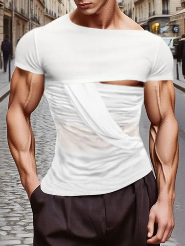 Men's Sheer Mesh Patchwork Hollow Sleeveless T-Shirt SKUL15199 sold by Incerunmen product image thumbnail 2