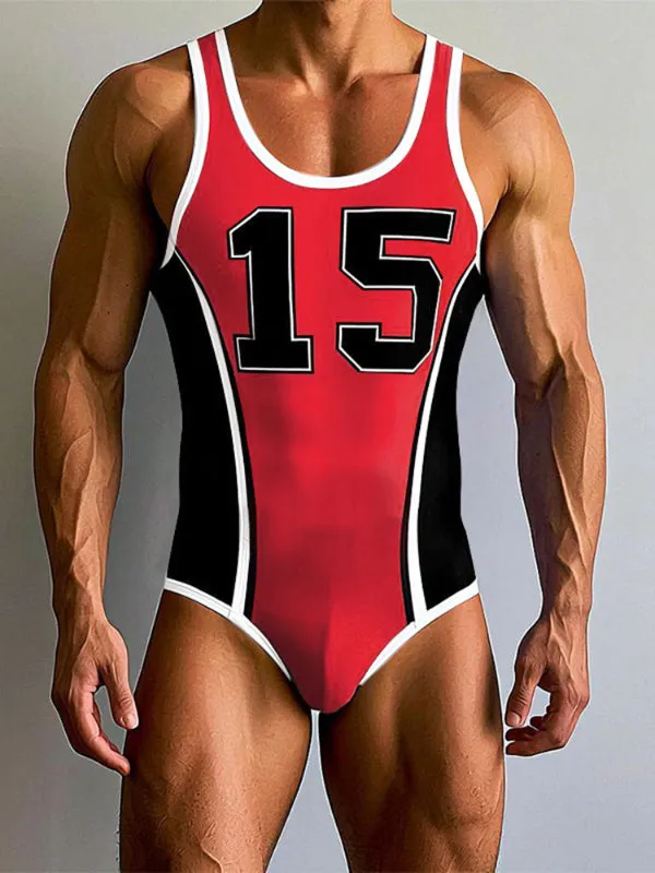 Men's Colorblock Number Print Bodysuit SKUL21173 sold by Incerunmen