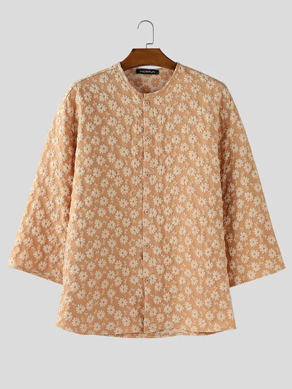 Men's Solid Jacquard Texture Short Sleeve Shirt SKUL26572 sold by Incerunmen product image thumbnail 4