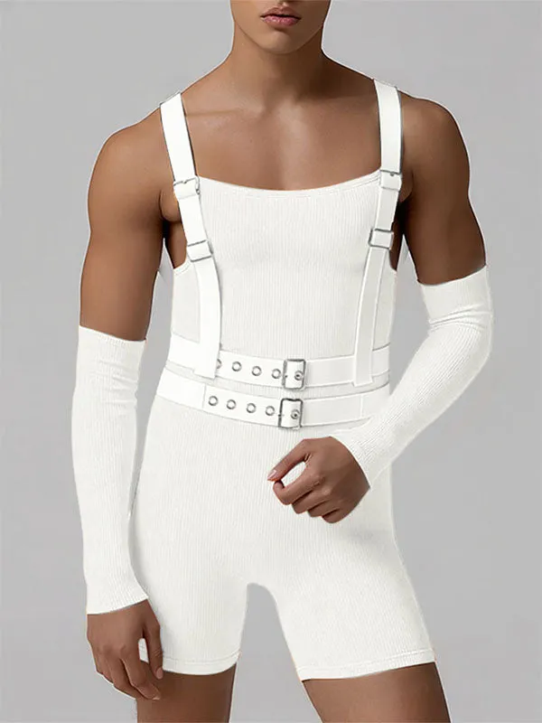 Men's Solid Color Texture Overall Bodysuit SKUL19018 sold by Incerunmen