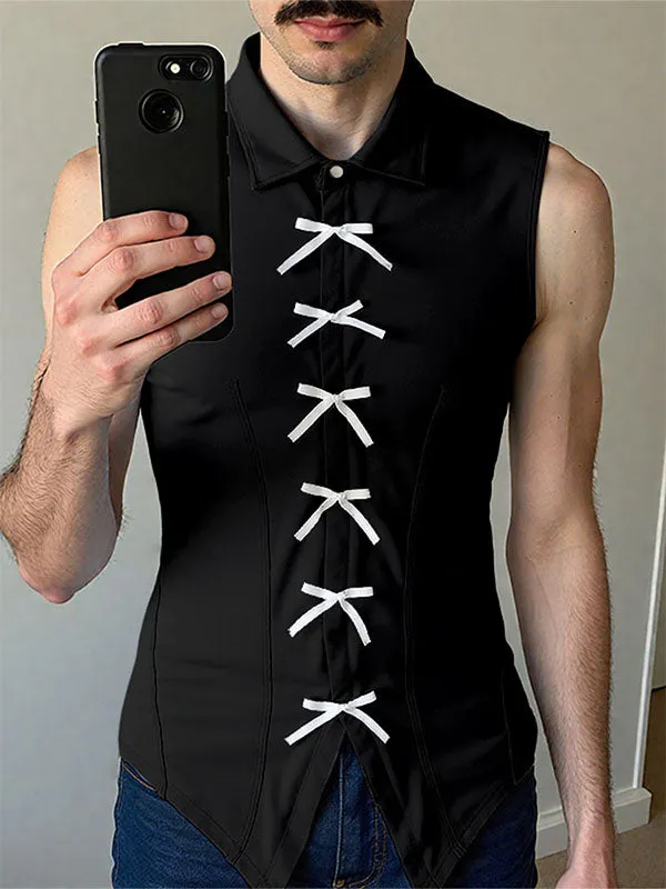 Men's Bow Patchwork Sleeveless Shirt SKUL20276 sold by Incerunmen