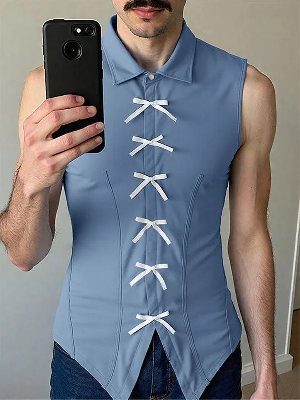 Men's Bow Patchwork Sleeveless Shirt SKUL20276 sold by Incerunmen product image thumbnail 2