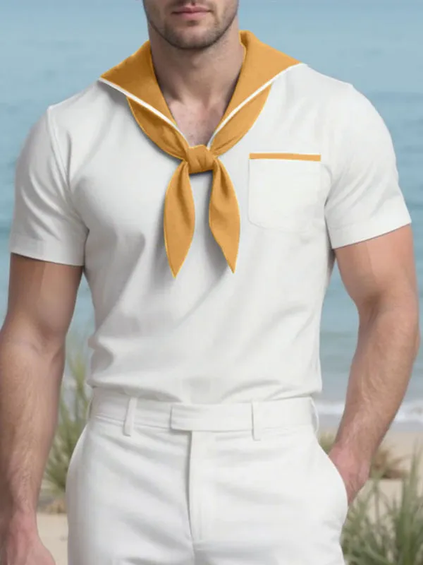 Men's Colorblock Sailor Collar Short Sleeve T-Shirt SKUL27341 sold by Incerunmen