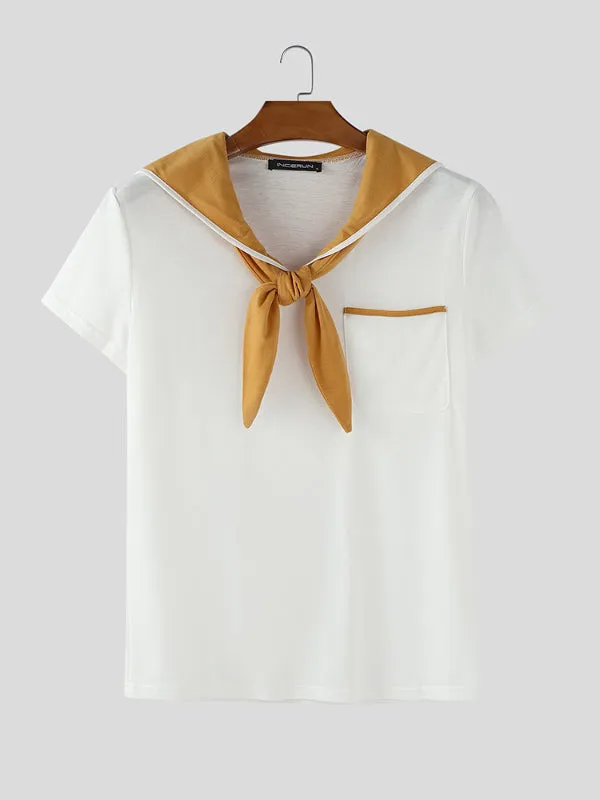 Men's Colorblock Sailor Collar Short Sleeve T-Shirt SKUL27341 sold by Incerunmen product image thumbnail 3
