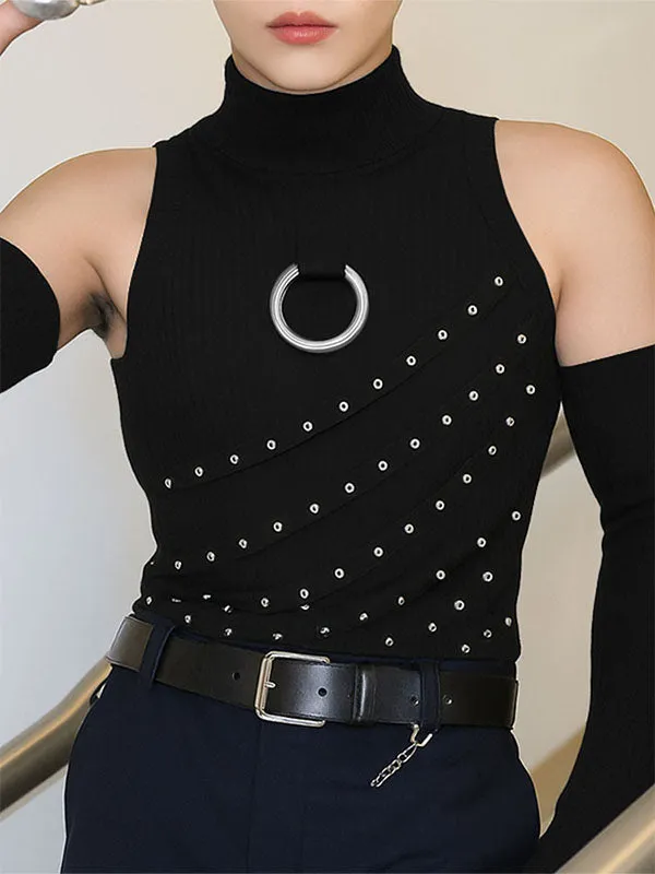 Men's Grommet Lace-Up Patchwork T-Shirt SKUL21165 sold by Incerunmen product image thumbnail 2