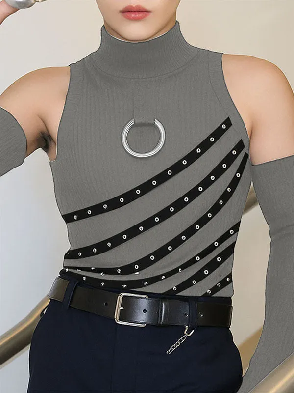 Men's Grommet Lace-Up Patchwork T-Shirt SKUL21165 sold by Incerunmen product image thumbnail 3