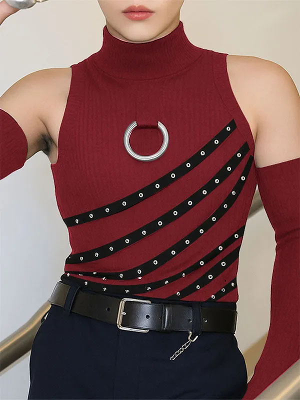 Men's Grommet Lace-Up Patchwork T-Shirt SKUL21165 sold by Incerunmen