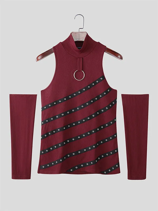 Men's Grommet Lace-Up Patchwork T-Shirt SKUL21165 sold by Incerunmen product image thumbnail 4