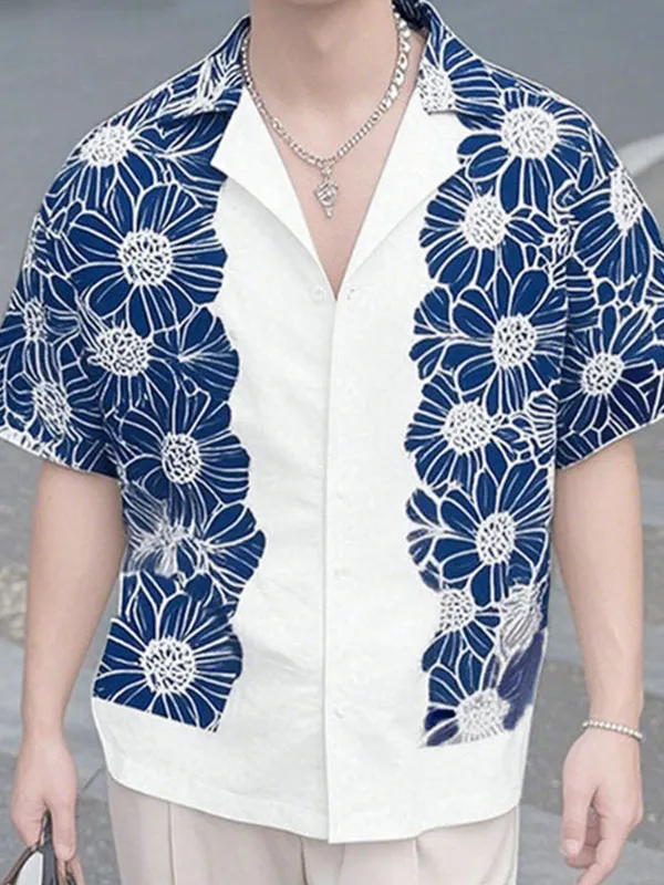 Men's Floral Print Colorblock Short Sleeve Shirt SKUL22784 sold by Incerunmen