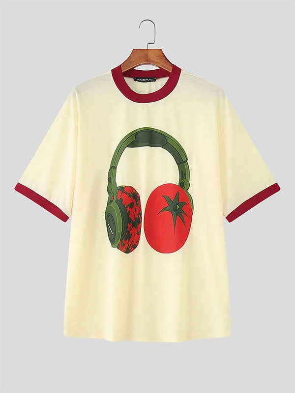 Men's Tomato Print Colorblock Short Sleeve T-Shirt SKUL24909 sold by Incerunmen product image thumbnail 4