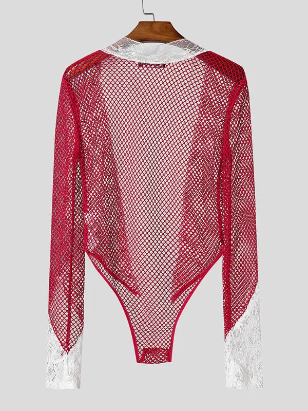 Men's Sheer Mesh Lace Patchwork Bodysuit SKUL22255 sold by Incerunmen product image thumbnail 5
