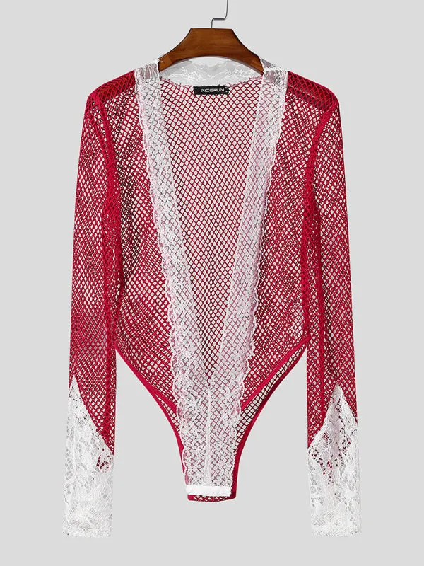 Men's Sheer Mesh Lace Patchwork Bodysuit SKUL22255 sold by Incerunmen product image thumbnail 4