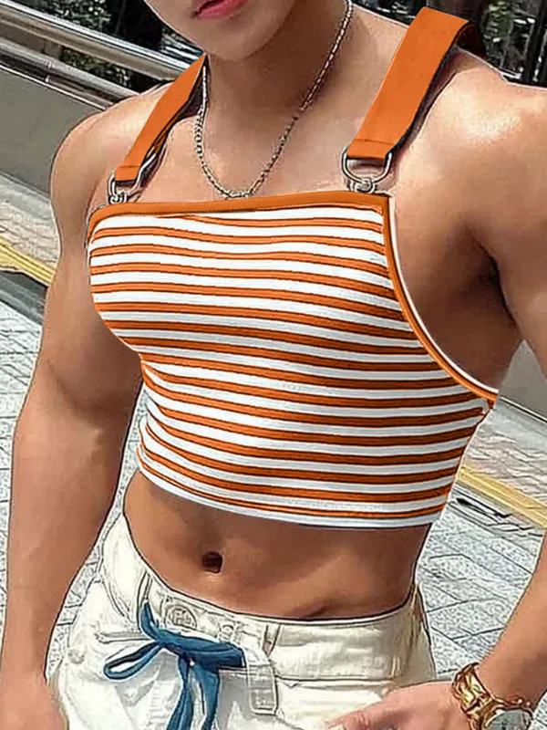 Men's Striped Wide Strap Cropped Tank SKUL20998 sold by Incerunmen product image thumbnail 3