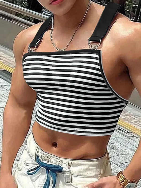 Men's Striped Wide Strap Cropped Tank SKUL20998 sold by Incerunmen product image thumbnail 2